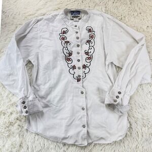Vintage Wrangler‎ Western Wear 2XL White Embroidered Button Blouse Cowgirl Fairy